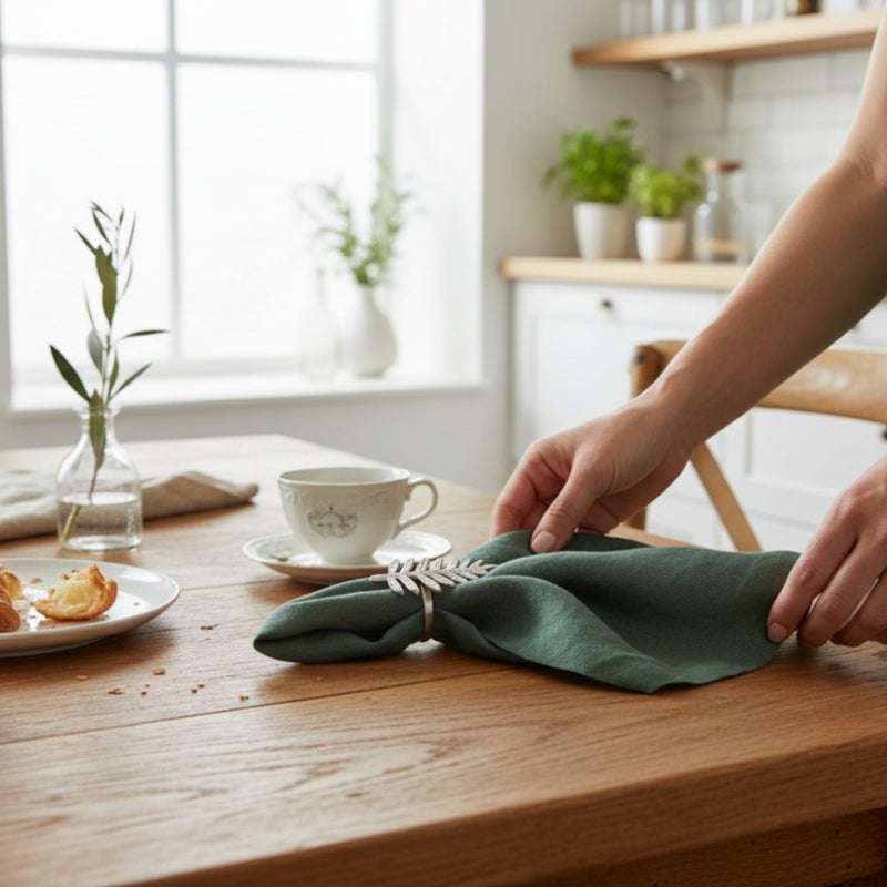 Eight Owls Linen Napkins â€“100% French Flax â€“ Stonewashed Pure Linen Cloth Napkins - Size 18 Inch x 18 Inch â€“ Set of 4 (Soft Rustic Green) - Image 2